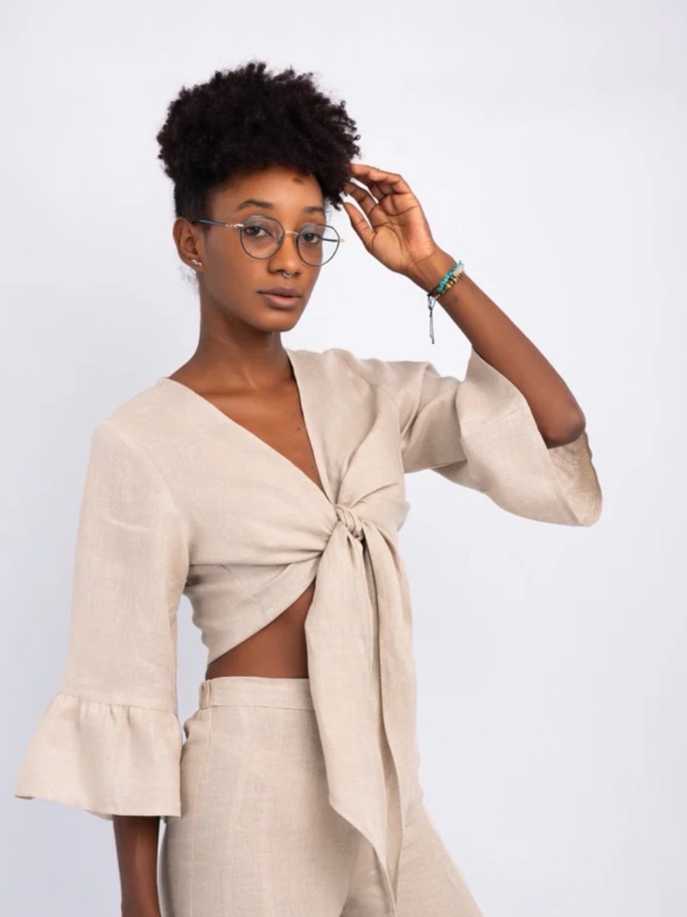 h.i.p. Light Blue Tie-Front Crop Top